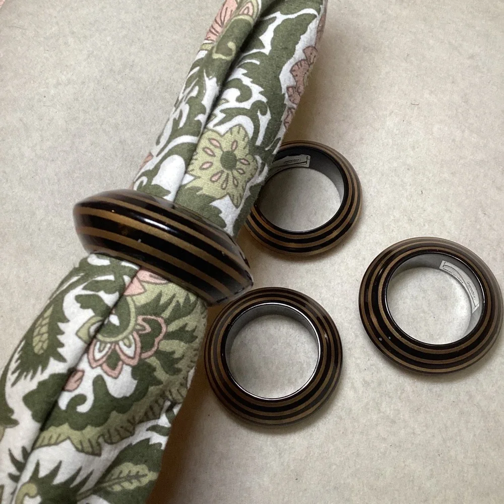 Simplex International Napkin Rings Set of 4 Black Gold Striped Made in India